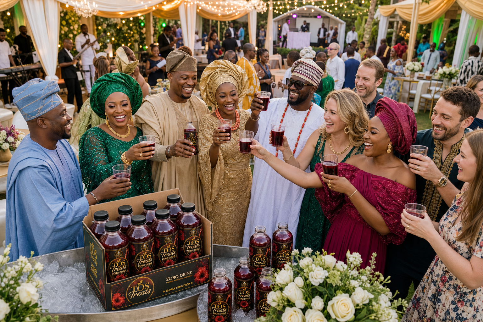 Guests celebrating with TOS Treats Zobo