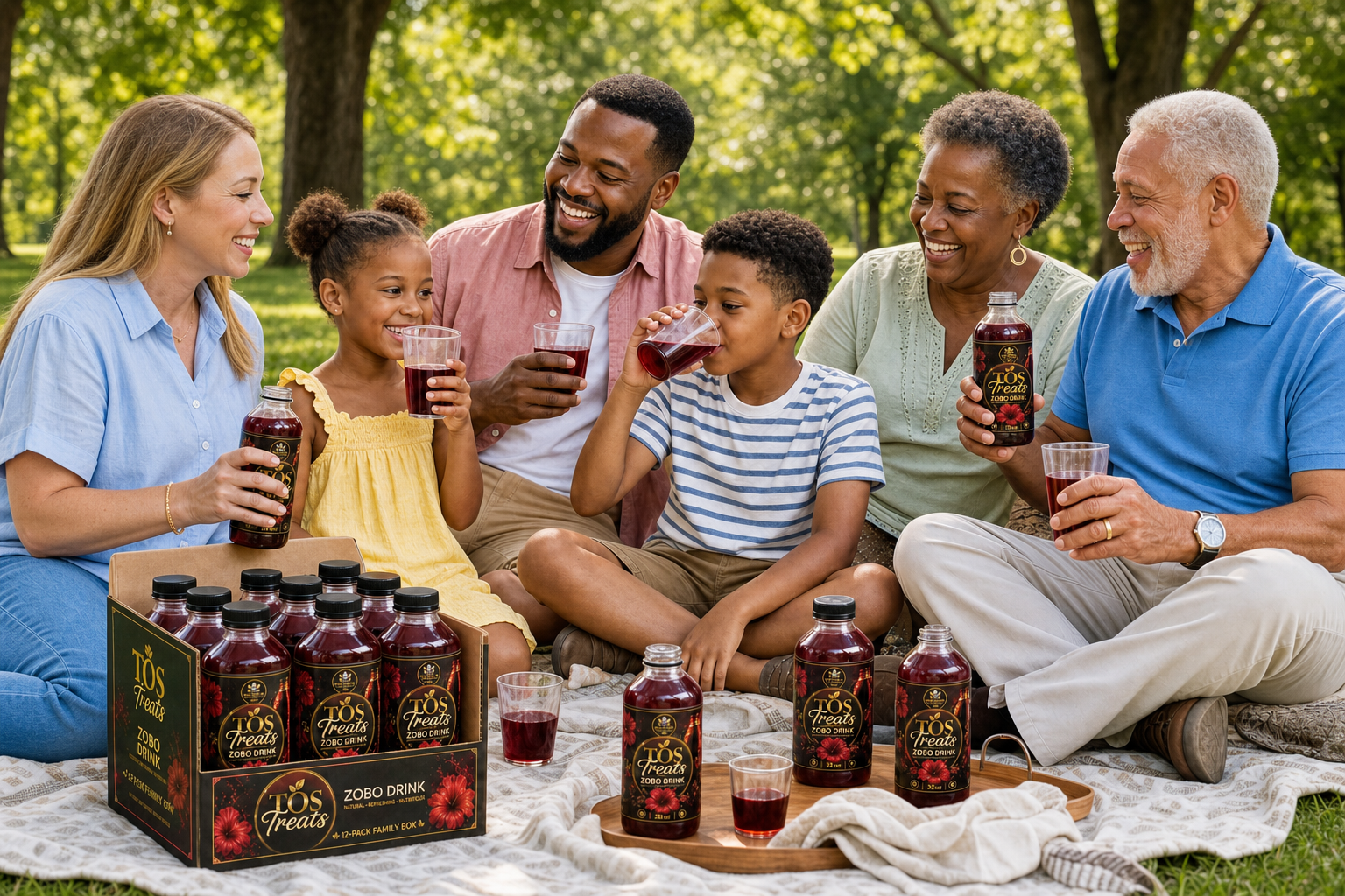 Family sharing TOS Treats Zobo at a picnic
